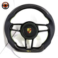 Porsche Carbon Fiber Steering Wheel with Green Stitching Perforated Leather Grips for 911 Carrera 996 997 1998 2012 Panamera 970 971 Macan 95B Cayenne 958 CJ Mod Garage