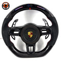 Premium Porsche Carbon Fiber Steering Wheel with LED RPM Display Alcantara Hand Grips Red Center Marker and Airbag Cover for 911 996 997 Cayman Boxster CJ Mod Garage