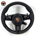 Custom Porsche Carbon Fiber Steering Wheel with Premium Black Leather Grips Multifunction Controls Drive Mode Knob and Paddle Shifters for Panamera 2010 2024 Cayenne 2011 2017 CJ Mod Garage