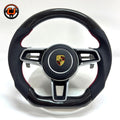 Porsche Carbon Fiber Steering Wheel with Perforated Black Leather Red Stitching Airbag Cover and Paddle Shifters for Panamera 2010 2024 Cayenne 2011 2017 CJ Mod Garage