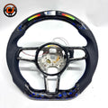 Porsche Forged Carbon Steering Wheel Frame with Blue Flakes LED Shift Light and Perforated Leather Sides for Panamera Cayenne Macan Taycan Cayman Boxster Carrera 911 CJ Mod Garage