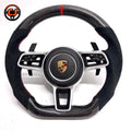 Porsche Performance Steering Wheel with Carbon Fiber Upper Lower Sections Alcantara Grip and Red Racing Stripe for Cayman 987 981 2005 2016 Boxster 987 981 CJ Mod Garage