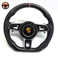 Porsche Sport Steering Wheel with Carbon Fiber Top Bottom Sections Perforated Leather Grip and Paddle Shifters for Cayman 987 981 2005 2016 Boxster 987 981 2005 2016 CJ Mod Garage