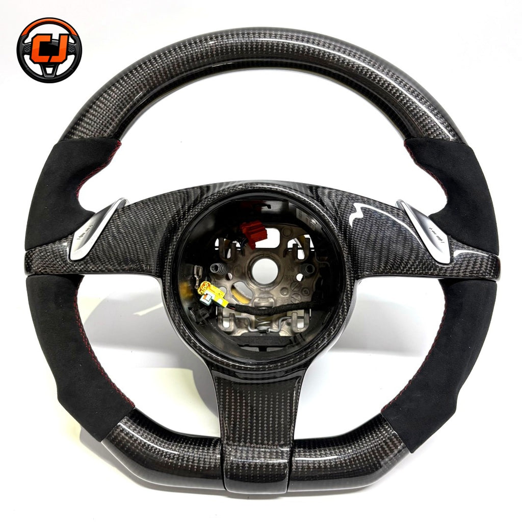 Porsche Performance Steering Wheel with Gloss Carbon Fiber Frame Alcantara Hand Grips and Aluminum Paddle Shifters for Cayman 987 981 2005 2016 Boxster 987 981 2005 2016 CJ Mod Garage