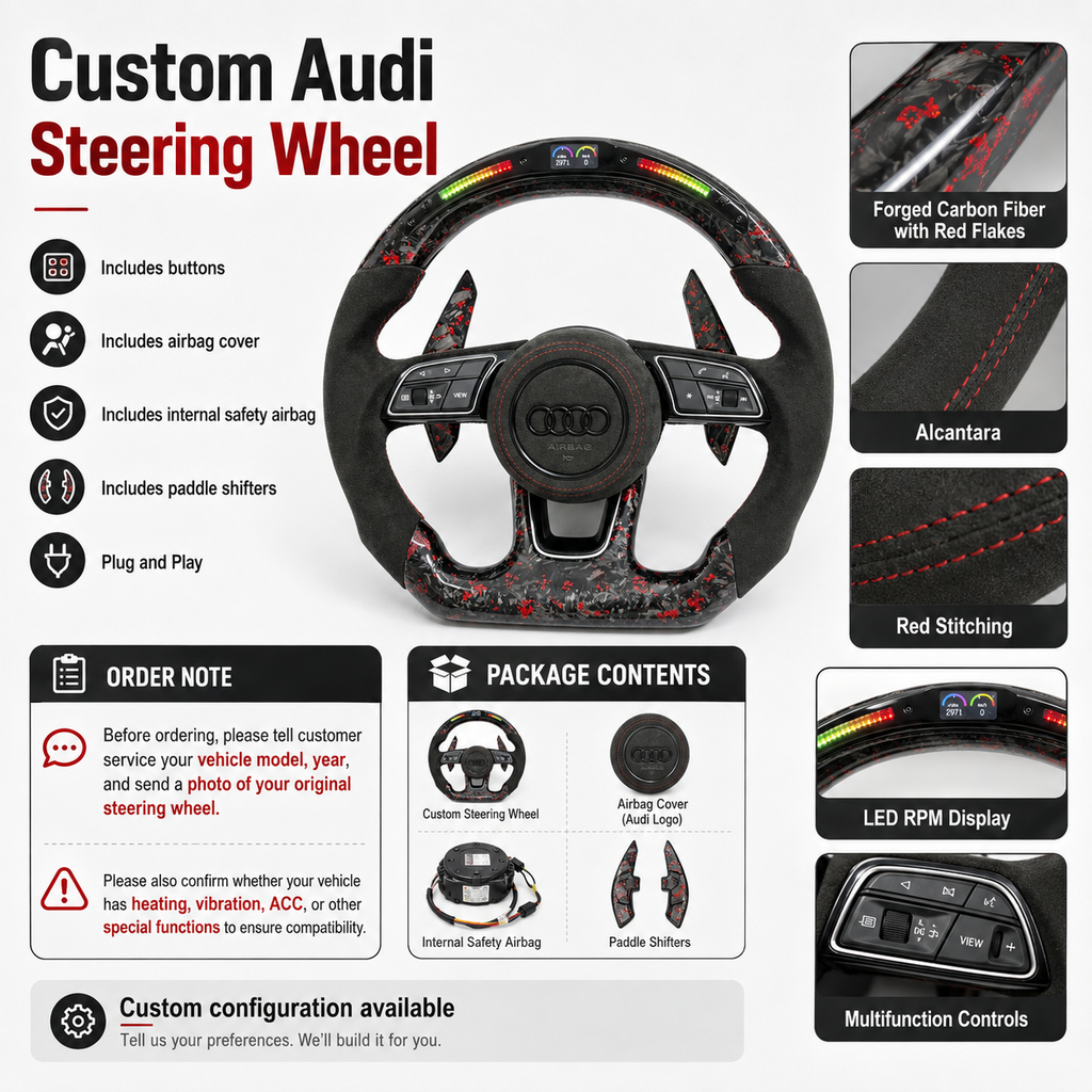 Carbon Fiber Audi Steering Wheel for A1 A3 A4 A5 A6 A7 C6 C7 S3 S4 S5 S7 Q3 Q5 Q7 SQ5 RS RS3 RS5 RS6 B8 B9 8P 8V R8 TT -CJ Mod Garage 5