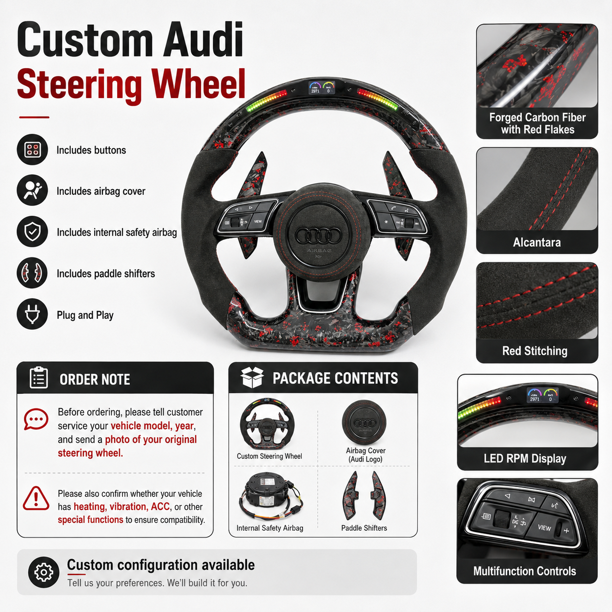 Carbon Fiber Audi Steering Wheel for A1 A3 A4 A5 A6 A7 C6 C7 S3 S4 S5 S7 Q3 Q5 Q7 SQ5 RS RS3 RS5 RS6 B8 B9 8P 8V R8 TT -CJ Mod Garage 5