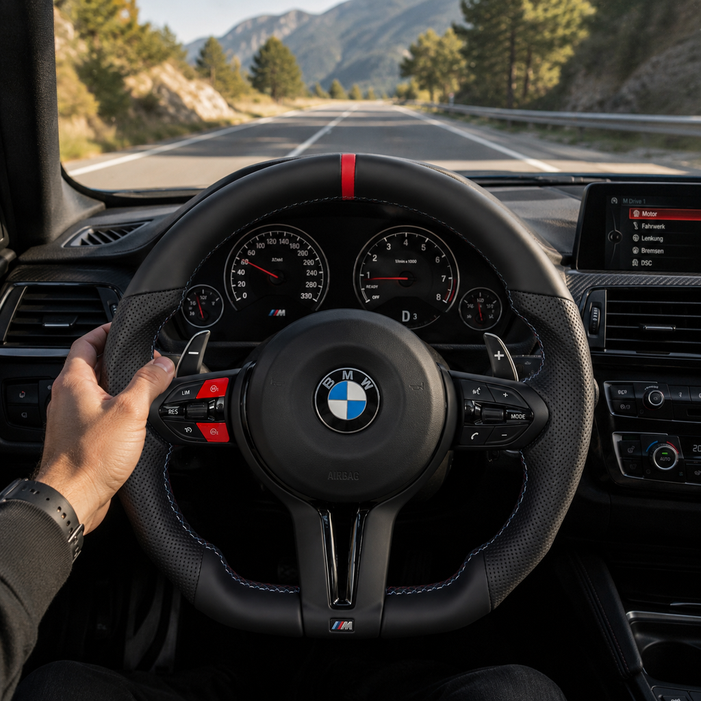 For BMW F10 F11 F15 F18 F20 F23 F25 F30 F32 F35 F40 F80 E84 E87 E90 E92 E93 2005-2019 Nappa Leather/Alcantara Steering Wheel - CJ Mod Garage 10