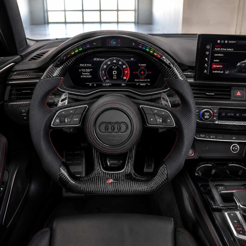 Carbon Fiber Audi Steering Wheel for A1 A3 A4 A5 A6 A7 C6 C7 S3 S4 S5 S7 Q3 Q5 Q7 SQ5 RS RS3 RS5 RS6 B8 B9 8P 8V R8 TT -CJ Mod Garage 103