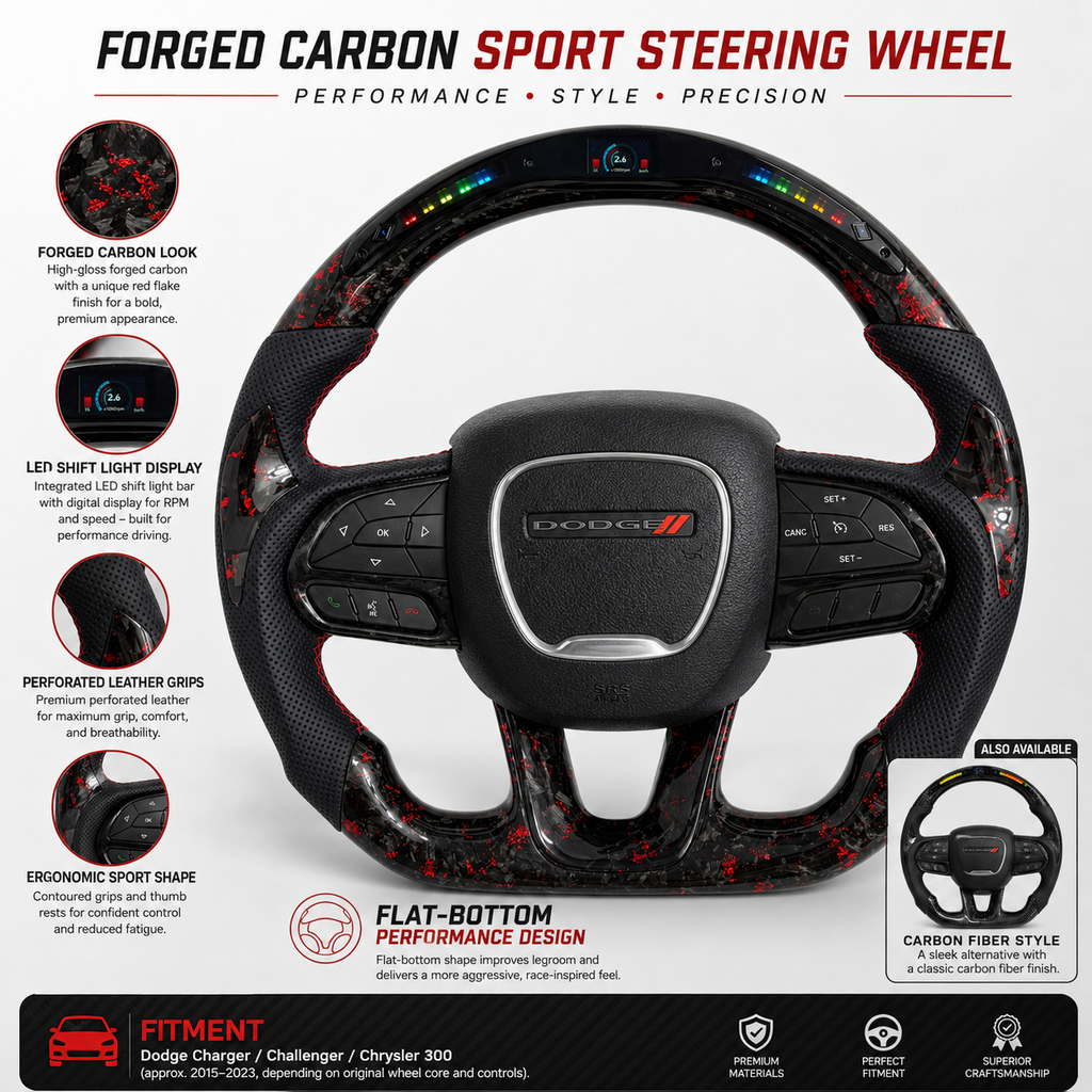 For Dodge Charger Challenger Hellcat Charger Durango SRT RT GT 2015-2023 Carbon Fiber Steering Wheel - CJ Mod Garage 43