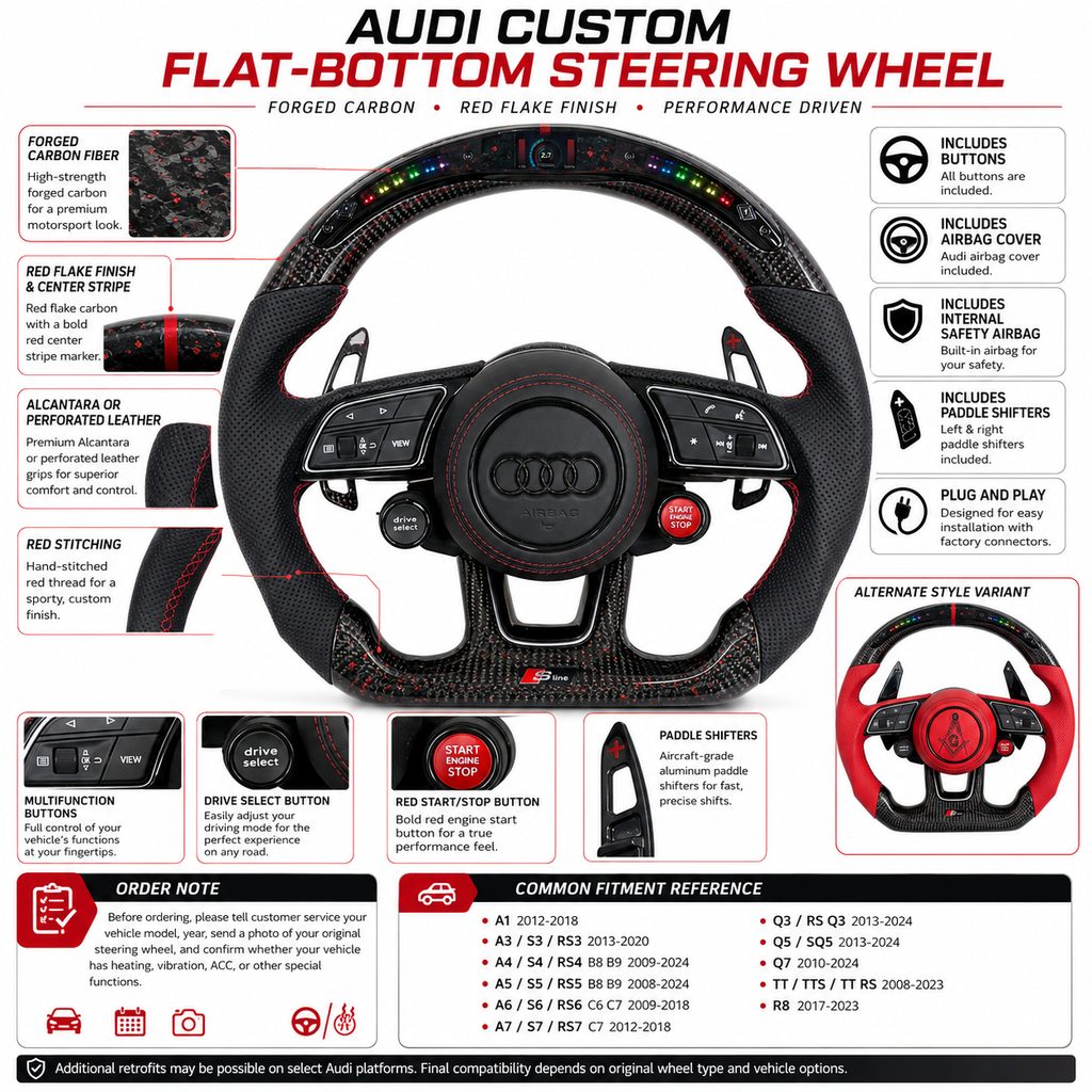 Carbon Fiber Audi Steering Wheel for A1 A3 A4 A5 A6 A7 C6 C7 S3 S4 S5 S7 Q3 Q5 Q7 SQ5 RS RS3 RS5 RS6 B8 B9 8P 8V R8 TT -CJ Mod Garage 48