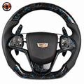 Garageillac ATS blue forged carbon steering wheel with red stitching and paddle shifters by CJ Mod Garage