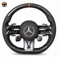 Mercedes W211 E-Class 2003-2009 forged carbon AMG steering wheel front view with red stripe by CJ Mod Garage