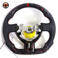 Forged carbon Toyota 86 performance steering wheel with red metallic flakes, perforated leather sections and ergonomic racing grip crafted by CJ Mod Garage