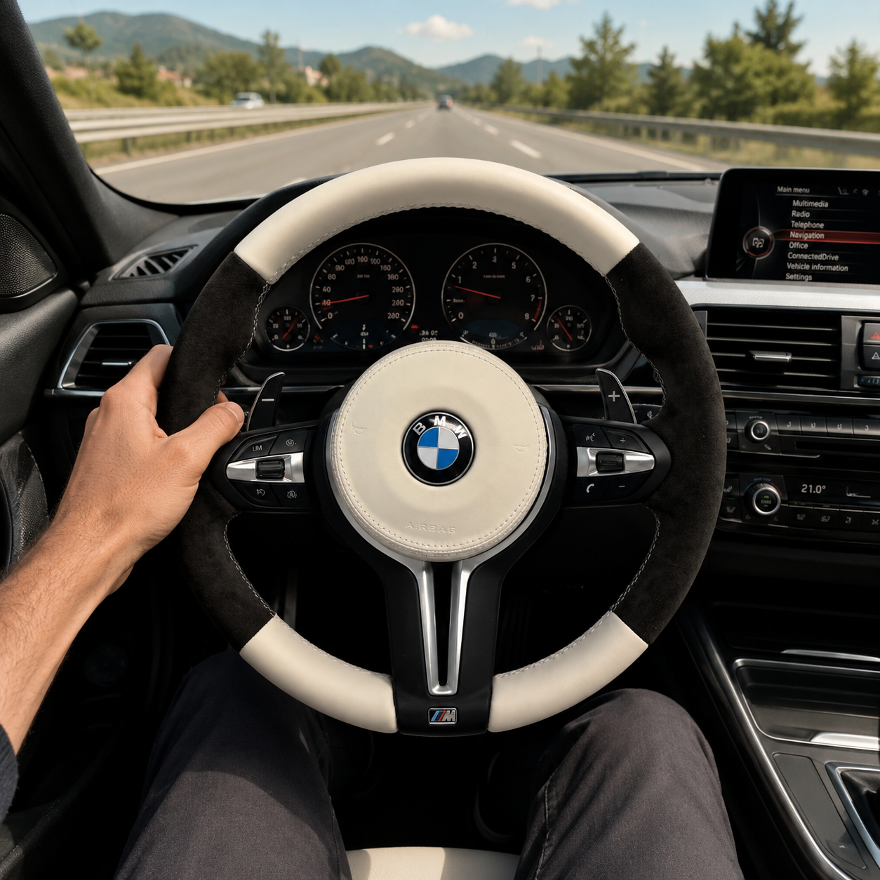 For BMW F10 F11 F15 F18 F20 F23 F25 F30 F32 F35 F40 F80 E84 E87 E90 E92 E93 2005-2019 Nappa Leather/Alcantara Steering Wheel - CJ Mod Garage 14