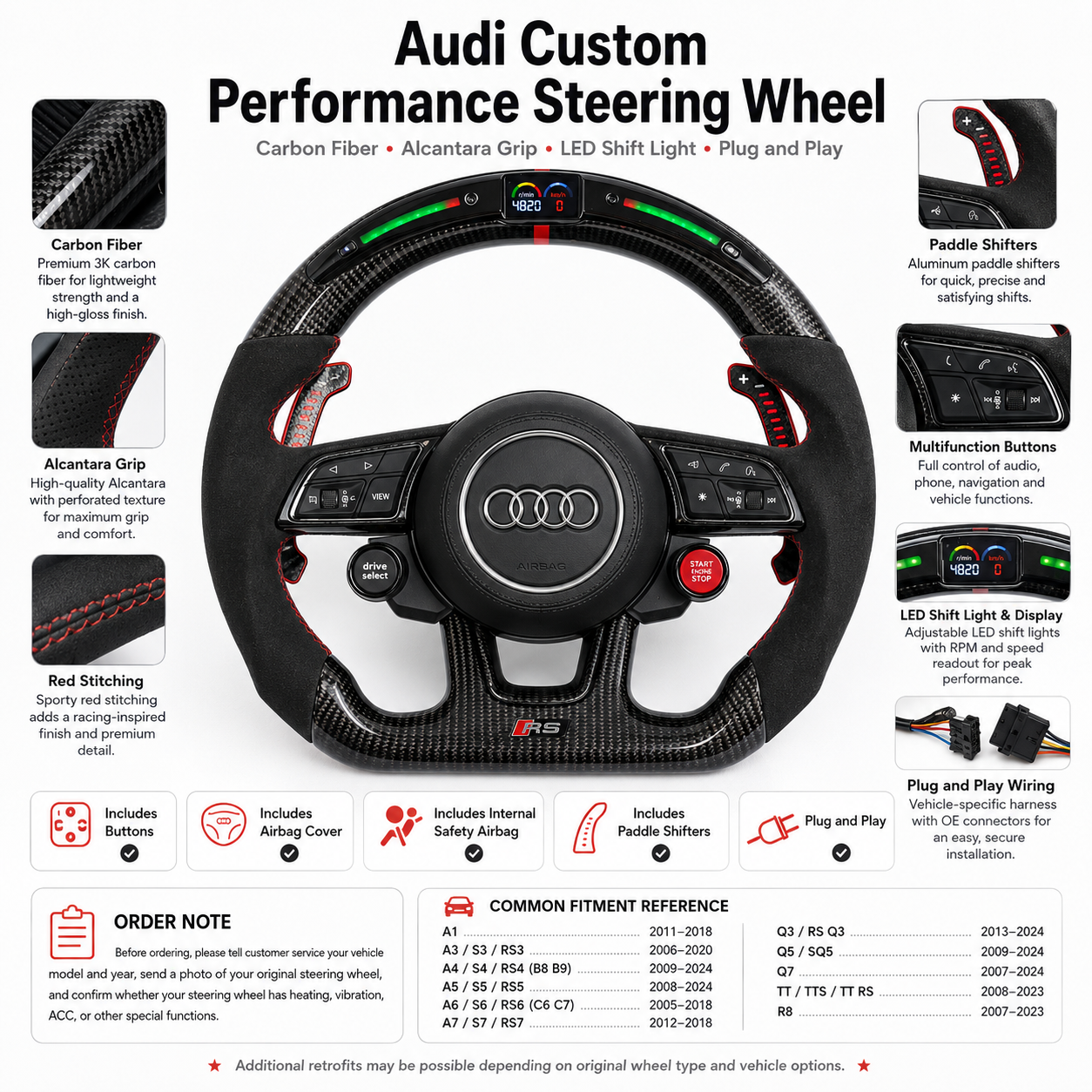 Carbon Fiber Audi Steering Wheel for A1 A3 A4 A5 A6 A7 C6 C7 S3 S4 S5 S7 Q3 Q5 Q7 SQ5 RS RS3 RS5 RS6 B8 B9 8P 8V R8 TT -CJ Mod Garage 51