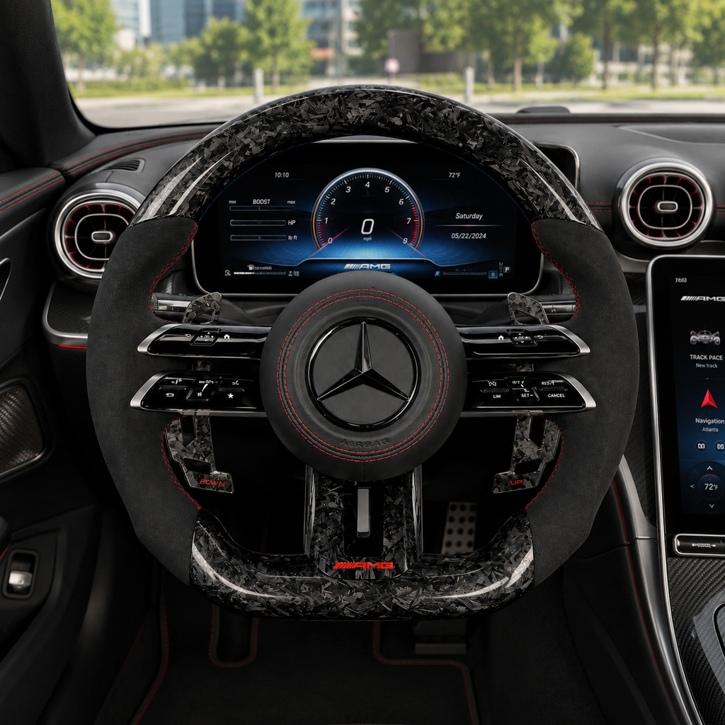 Mercedes X253 C253 GLC 2016-2022 forged carbon Dragonfly steering wheel with black paddles by CJ Mod Garage