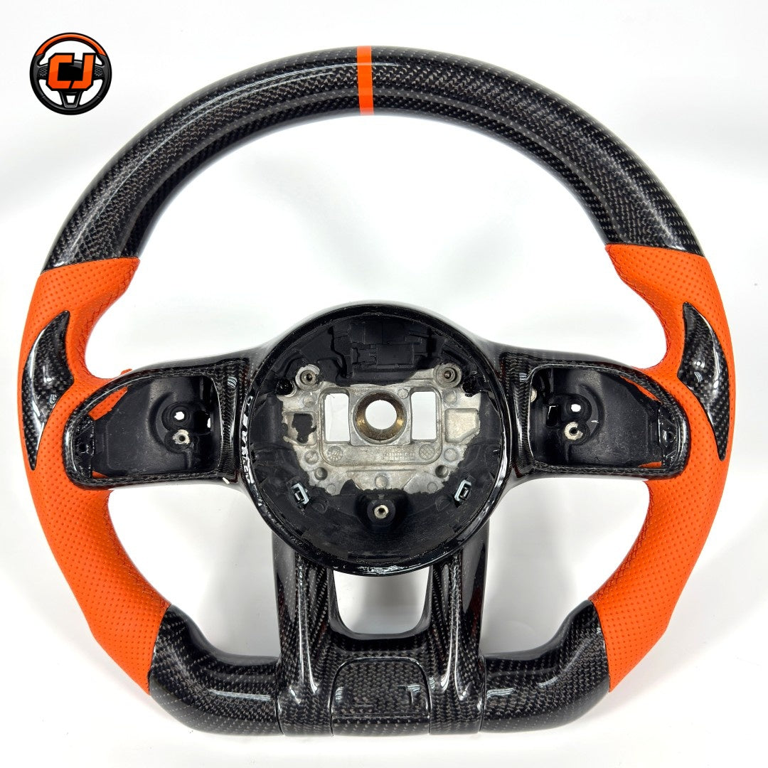 Mercedes AMG OEM style steering wheel body with orange side grips carbon fiber finish for W117 W176 W177 W203 W204 W205 W211 W212 W213 CJ Mod Garage