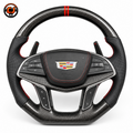 Cadillac XT5 CT6 gloss carbon fiber steering wheel with red stitching and sporty paddle shifters by CJ Mod Garage