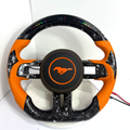 FOR Ford Mustang S550/GT 2015-2023 Carbon Fiber Steering Wheel - Silver Forged Carbon Fiber & Orange Perforated Leather & LED & Airbag Cover - CJ Mod Garage