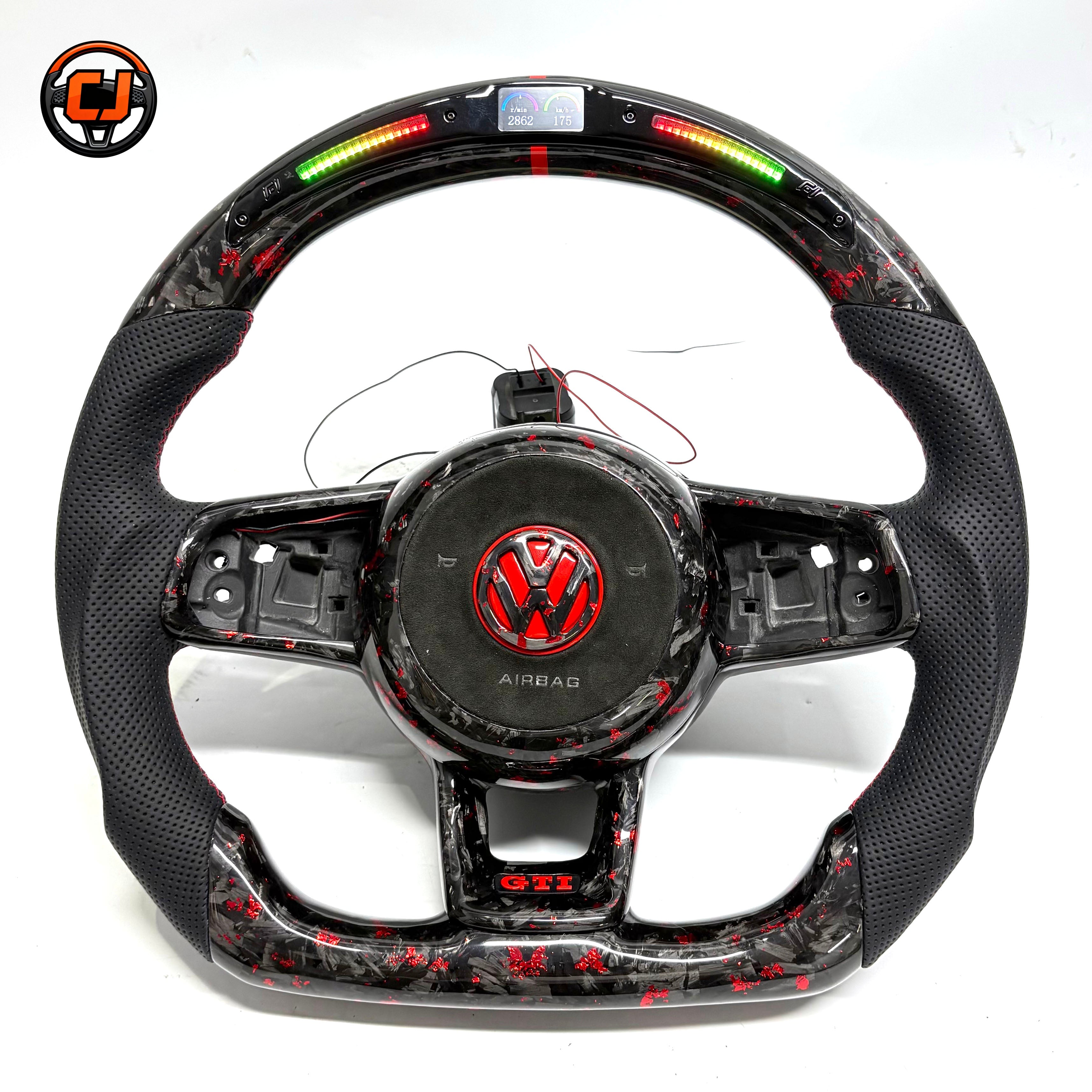 Volkswagen Golf GTI Mk7 2013 to 2020 red forged carbon wheel with LED screen and round airbag cover CJ Mod Garage