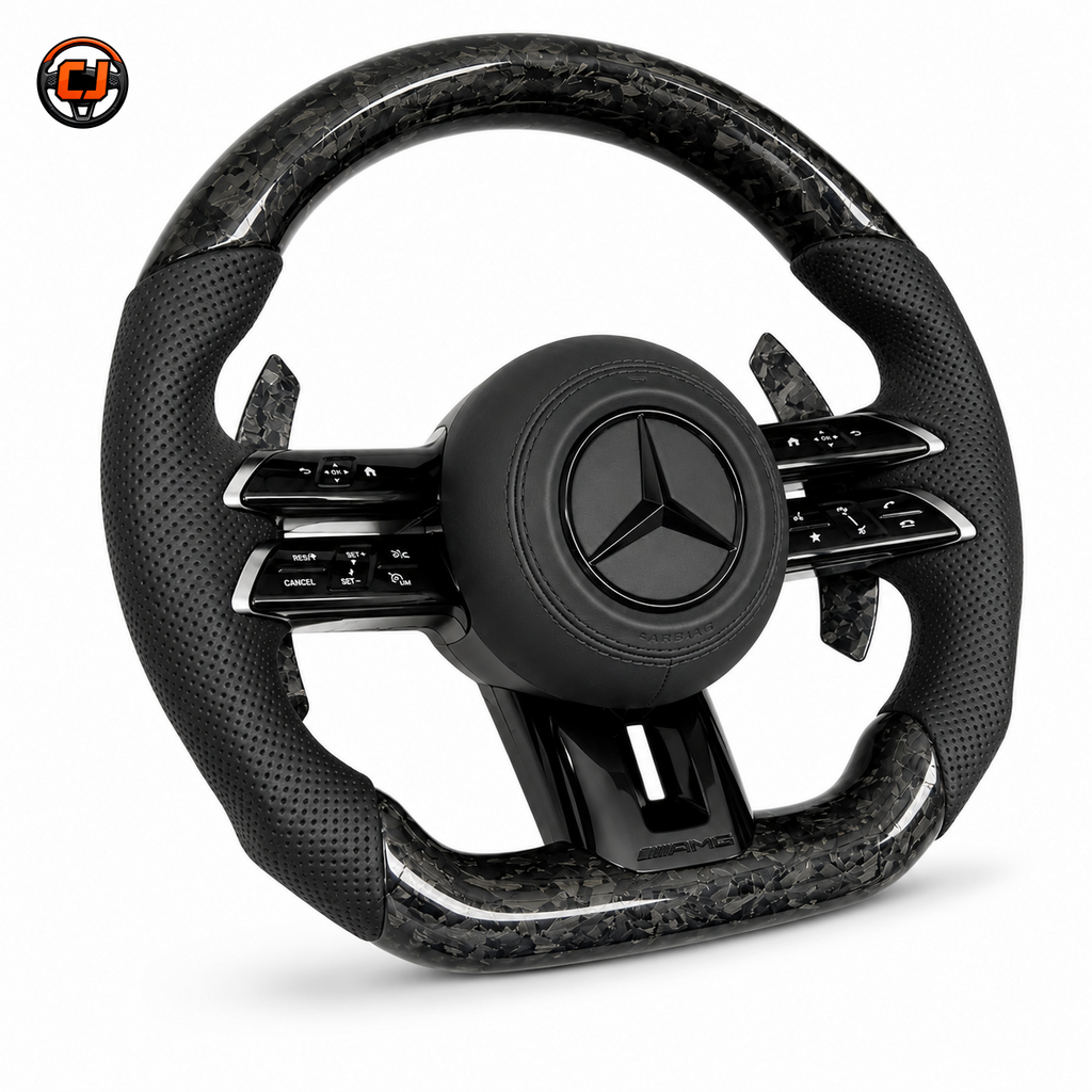 Mercedes W213 E-Class 2016-2023 forged carbon AMG steering wheel with suede grips by CJ Mod Garage