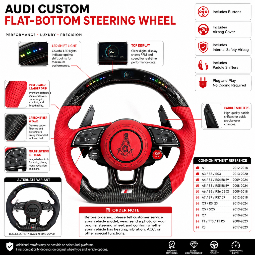Carbon Fiber Audi Steering Wheel for A1 A3 A4 A5 A6 A7 C6 C7 S3 S4 S5 S7 Q3 Q5 Q7 SQ5 RS RS3 RS5 RS6 B8 B9 8P 8V R8 TT -CJ Mod Garage 56