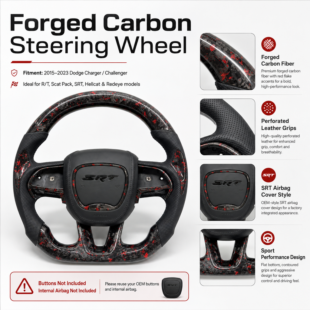 For Dodge Charger Challenger Hellcat Charger Durango SRT RT GT 2015-2023 Carbon Fiber Steering Wheel - CJ Mod Garage 49
