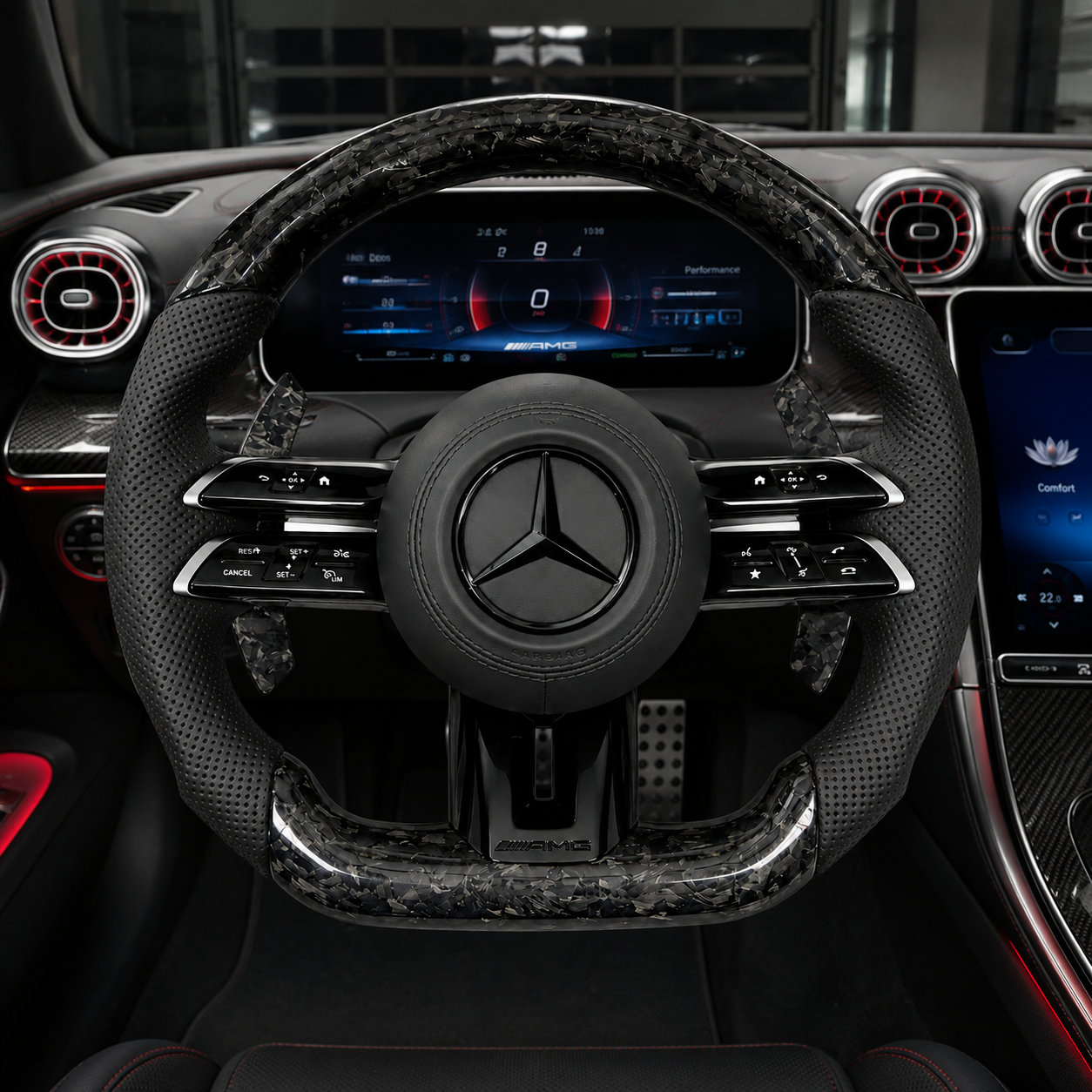 Mercedes W218 CLS 2011-2018 forged carbon AMG steering wheel with carbon paddles by CJ Mod Garage