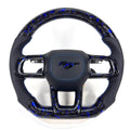 FOR Ford Mustang S650/GT 2024-2026 Carbon Fiber Steering Wheel, Black Carbon Fiber & Black Perforated Leather & LED - CJ Mod Garage &