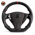 Nissan Sentra B17 premium carbon fiber steering wheel featuring perforated leather side grips red contrast stitching and Alcantara airbag cover by CJ Mod Garage