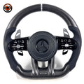 Custom Mercedes AMG steering wheel with matte carbon fiber white stitching and sport grip design for W203 W204 W205 W211 W212 W218 C43 C63 C200 C300 CJ Mod Garage