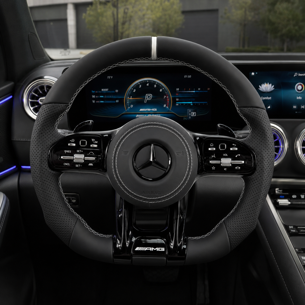 Mercedes AMG plug and play steering wheel with multifunction buttons paddle shifters for W117 W176 W177 W203 W204 W205 C200 C300 CJ Mod Garage