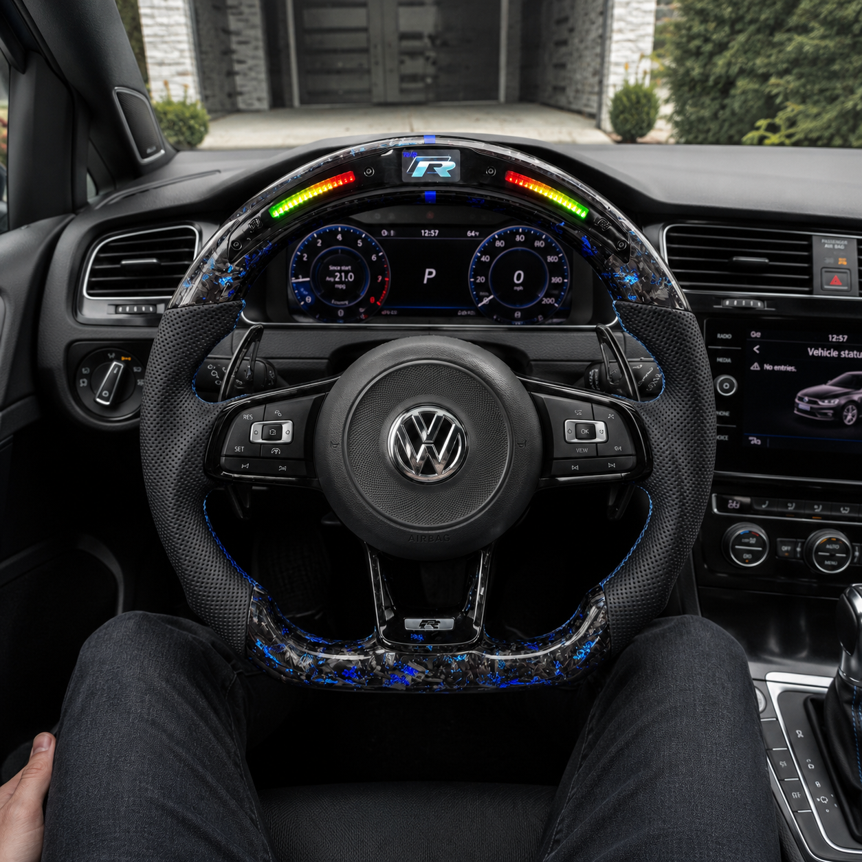 Volkswagen Golf GTI Mk7 and Mk7 5 2013 to 2020 LED blue forged carbon wheel cockpit view CJ Mod Garage