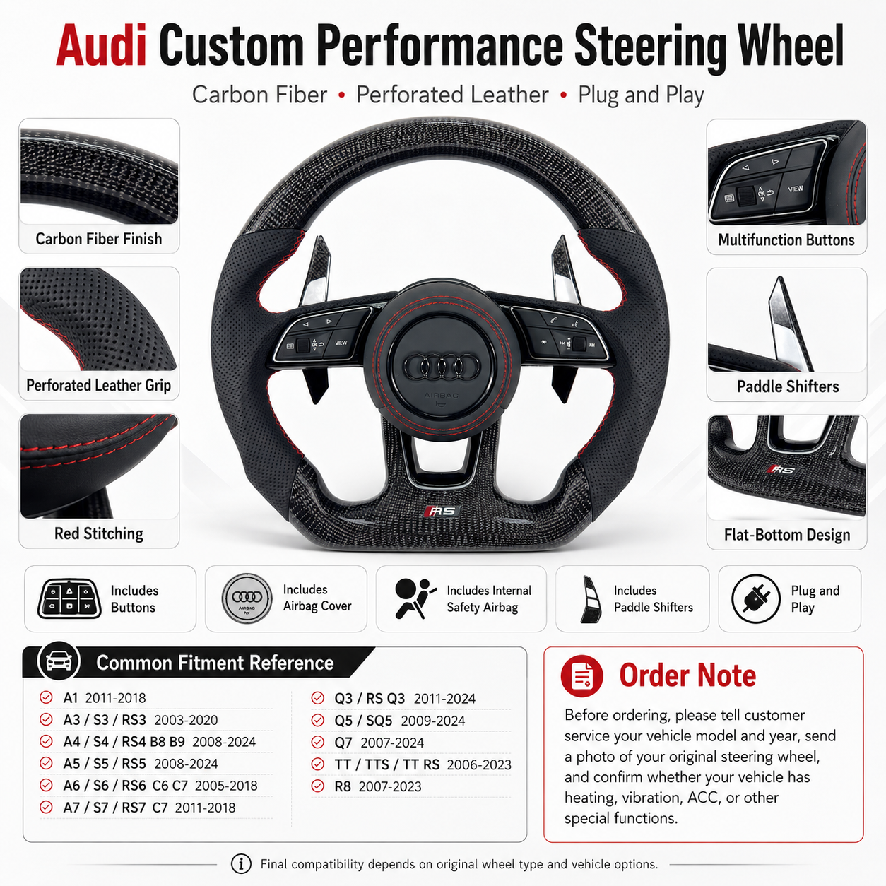 Carbon Fiber Audi Steering Wheel for A1 A3 A4 A5 A6 A7 C6 C7 S3 S4 S5 S7 Q3 Q5 Q7 SQ5 RS RS3 RS5 RS6 B8 B9 8P 8V R8 TT -CJ Mod Garage 59