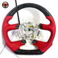 Front view of Ford Falcon FG XR XR6 XR8 custom steering wheel with red flake forged carbon and red perforated leather by CJ Mod Garage