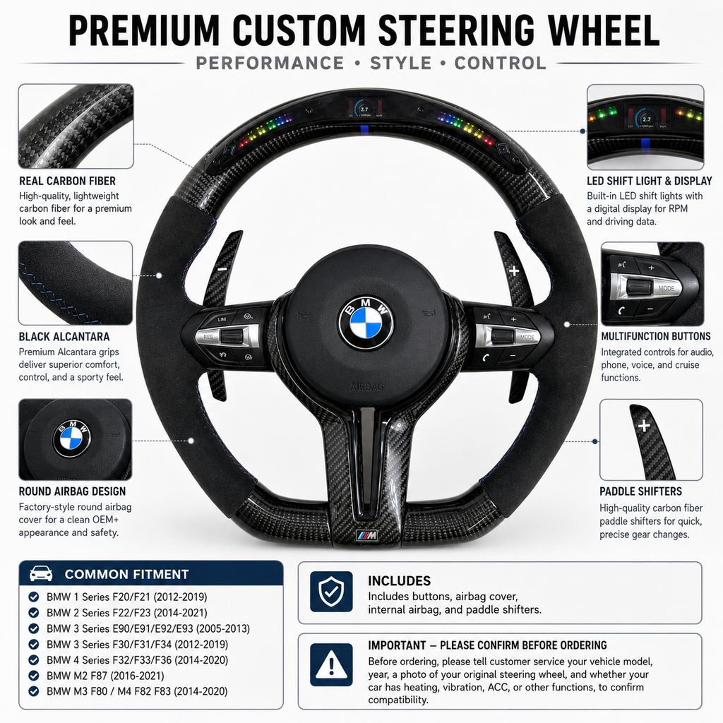 Carbon Fiber Steering Wheel for BMW F10 F11 F15 F18 F20 F23 F25 F30 F32 F35 F40 F80 E84 E87 E90 E92 E93 2005~2019-CJ Mod Garage 3