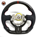 Custom Toyota GT86 steering wheel built with premium carbon fiber and perforated leather, accented by red stitching and racing-inspired center marker by CJ Mod Garage