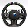 BMW M performance steering wheel with gloss carbon fiber finish, LED display module and perforated leather grips for G11 G12 G15 G28 G38 G82 F40 by CJ Mod Garage