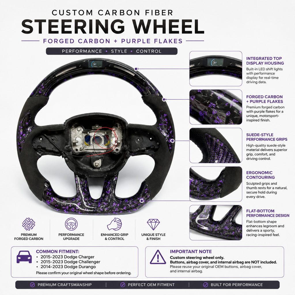 For Dodge Charger Challenger Hellcat Charger Durango SRT RT GT 2015-2023 Carbon Fiber Steering Wheel - CJ Mod Garage 61