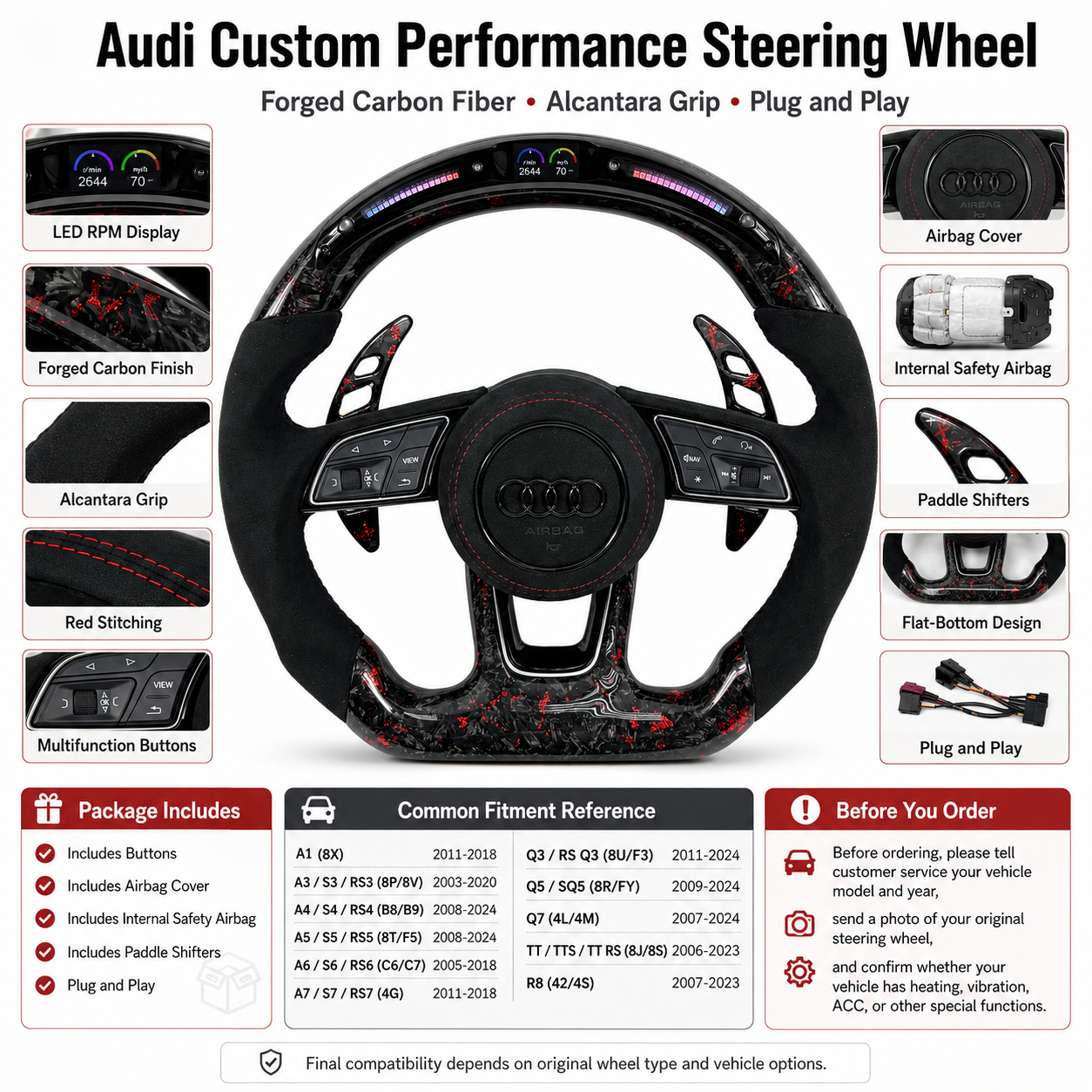Carbon Fiber Audi Steering Wheel for A1 A3 A4 A5 A6 A7 C6 C7 S3 S4 S5 S7 Q3 Q5 Q7 SQ5 RS RS3 RS5 RS6 B8 B9 8P 8V R8 TT -CJ Mod Garage 68