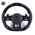 Mercedes AMG glossy black steering wheel with perforated leather grips LED RPM lights for W117 W176 W177 W203 W204 W205 W211 W212 C200 C300 CJ Mod Garage