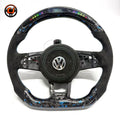 Volkswagen Golf GTI Mk7 blue forged carbon LED steering wheel with round airbag cover on white CJ Mod Garage