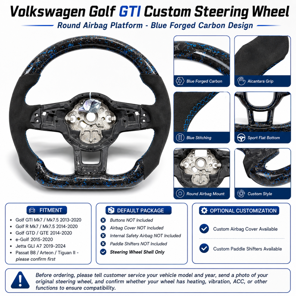 Volkswagen Golf GTI blue forged carbon steering wheel shell detail guide with fitment notes CJ Mod Garage