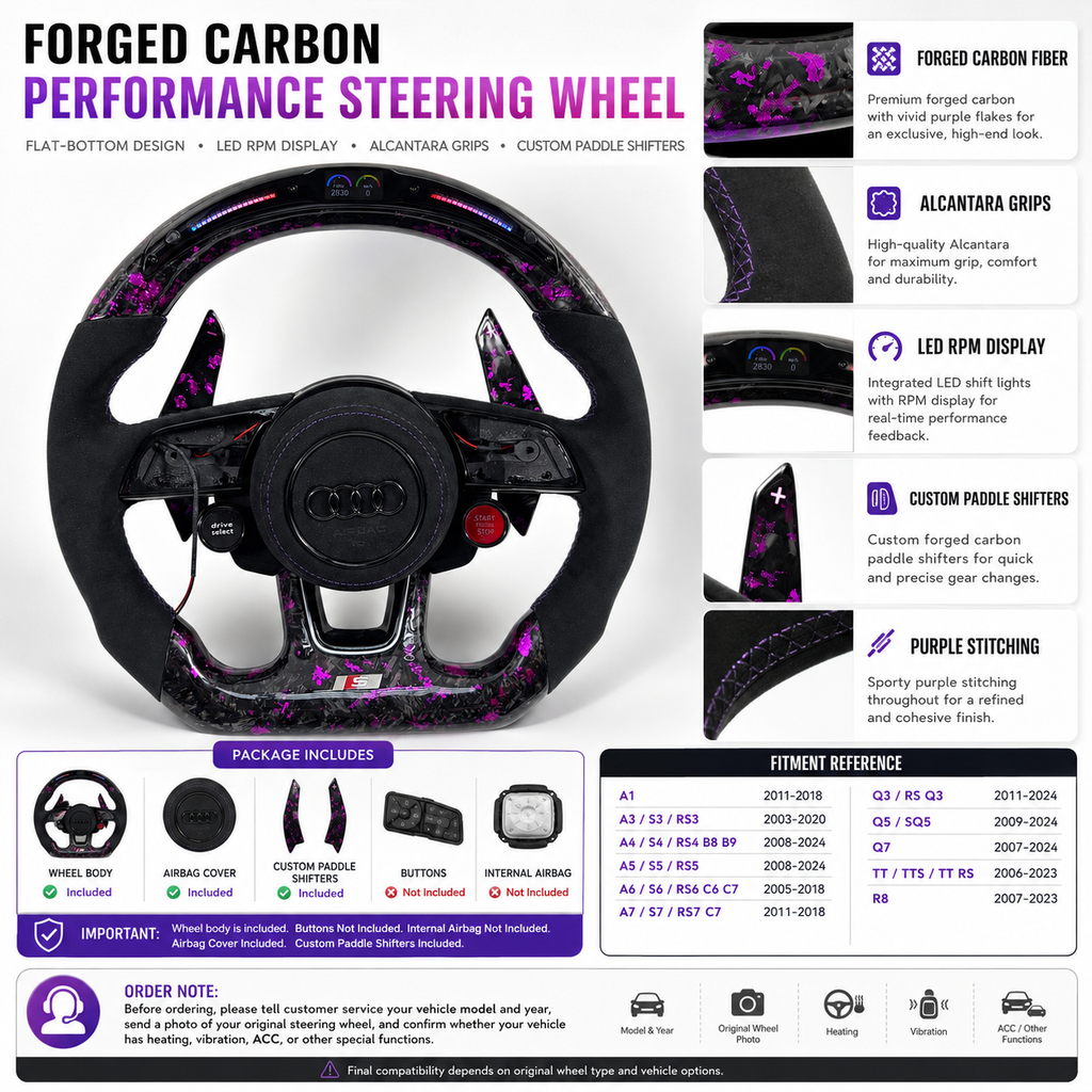 Carbon Fiber Audi Steering Wheel for A1 A3 A4 A5 A6 A7 C6 C7 S3 S4 S5 S7 Q3 Q5 Q7 SQ5 RS RS3 RS5 RS6 B8 B9 8P 8V R8 TT -CJ Mod Garage 71