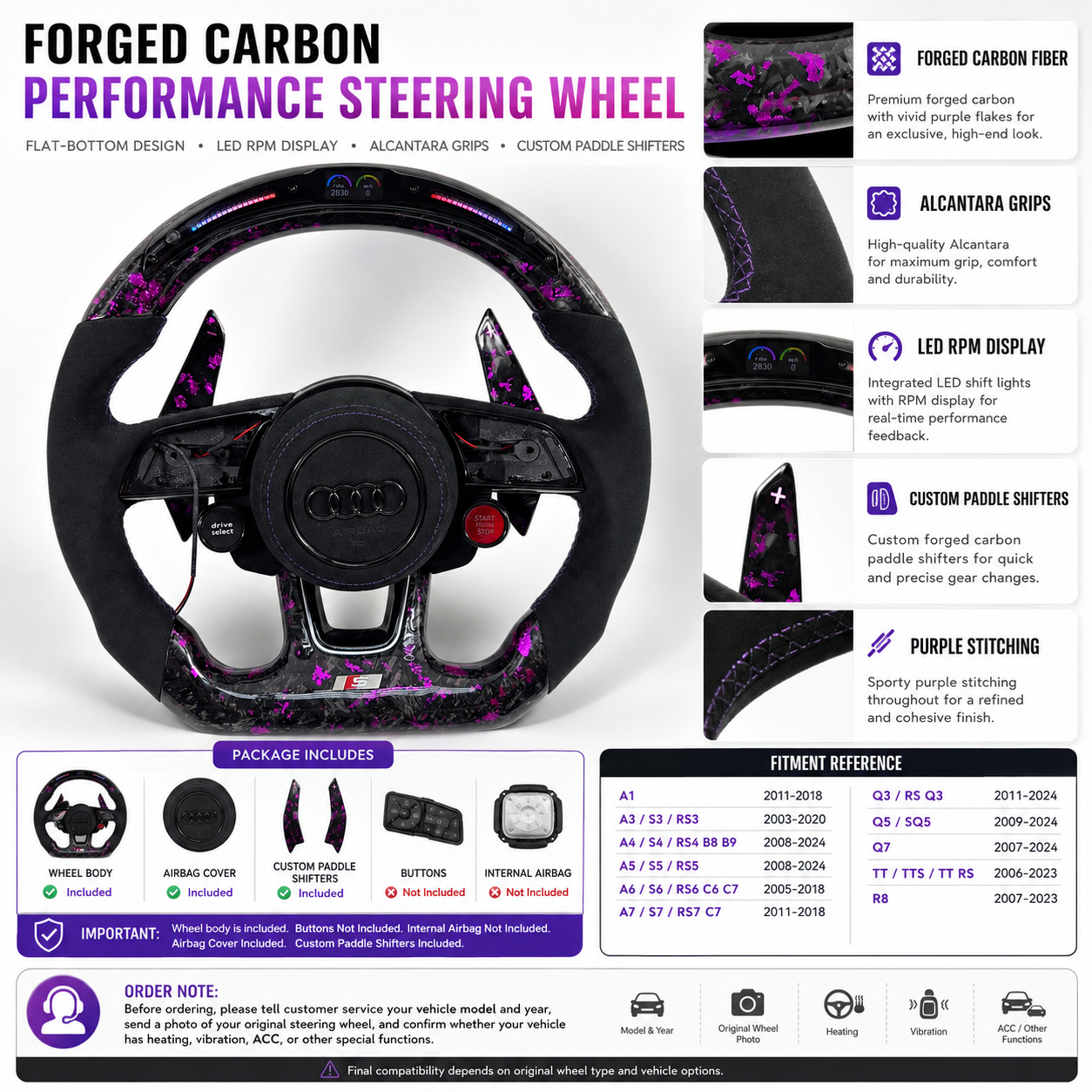 Carbon Fiber Audi Steering Wheel for A1 A3 A4 A5 A6 A7 C6 C7 S3 S4 S5 S7 Q3 Q5 Q7 SQ5 RS RS3 RS5 RS6 B8 B9 8P 8V R8 TT -CJ Mod Garage 71