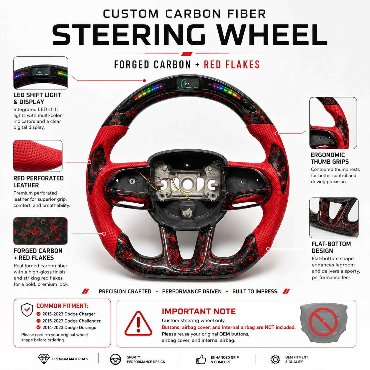 For Dodge Charger Challenger Hellcat Charger Durango SRT RT GT 2015-2023 Carbon Fiber Steering Wheel - CJ Mod Garage 65