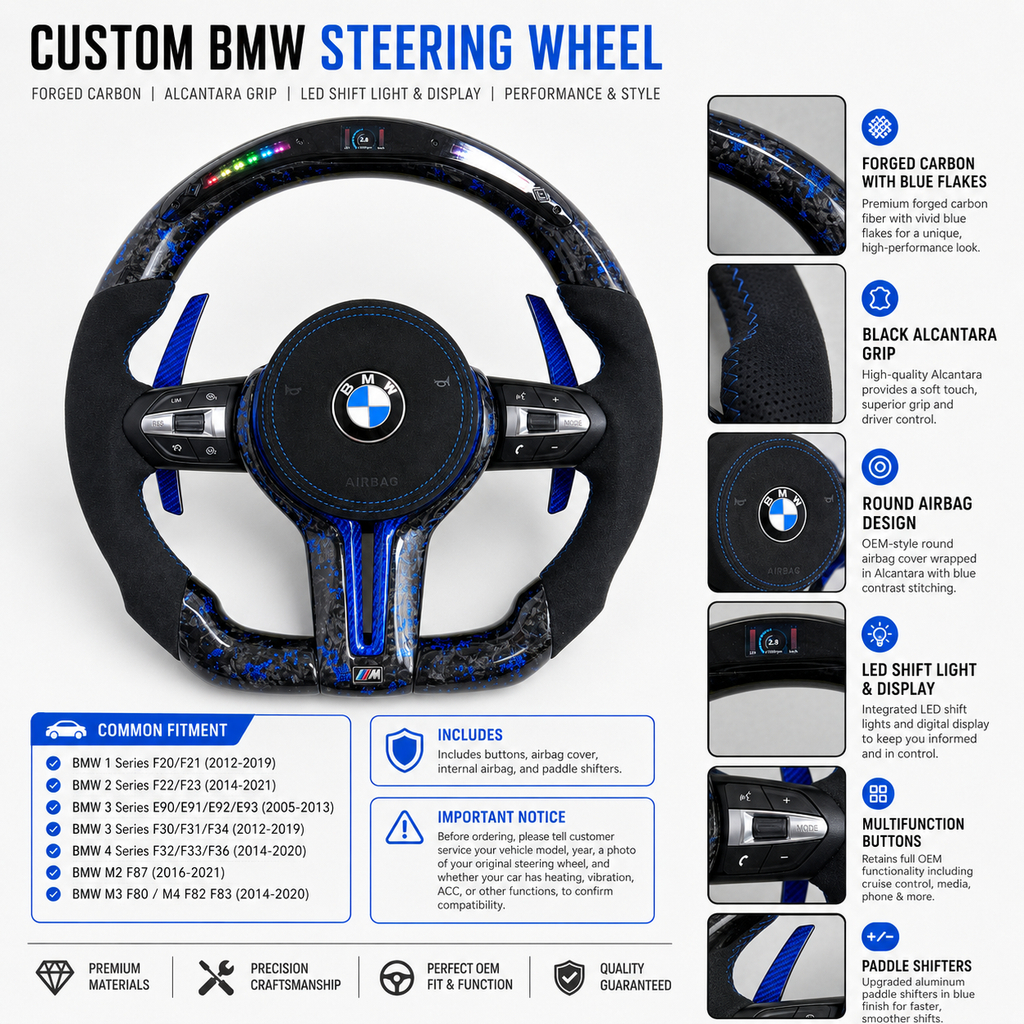 Forged Carbon Fiber Steering Wheel for BMW F10 F11 F15 F18 F20 F23 F25 F30 F32 F35 F40 F80 E84 E87 E90 E92 E93 2005~2019-CJ Mod Garage 7