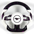 FOR Ford Mustang S550/GT 2015-2023 Carbon Fiber Steering Wheel, Purple Forged Carbon Fiber & White Perforated Leather & Airbag Cover - CJ Mod Garage