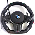 BMW OEM-style carbon fiber steering wheel with LED shift lights, perforated leather sides and M stitching for G22 G28 G38 G80 G82 F90 by CJ Mod Garage