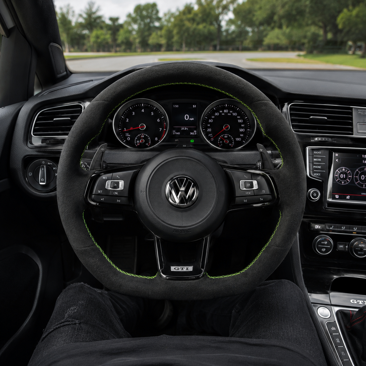 Volkswagen MK7 GTI full Alcantara steering wheel cockpit view fits Golf 6 7 7.5 R R Line CC Polo Passat B8 CJ Mod Garage